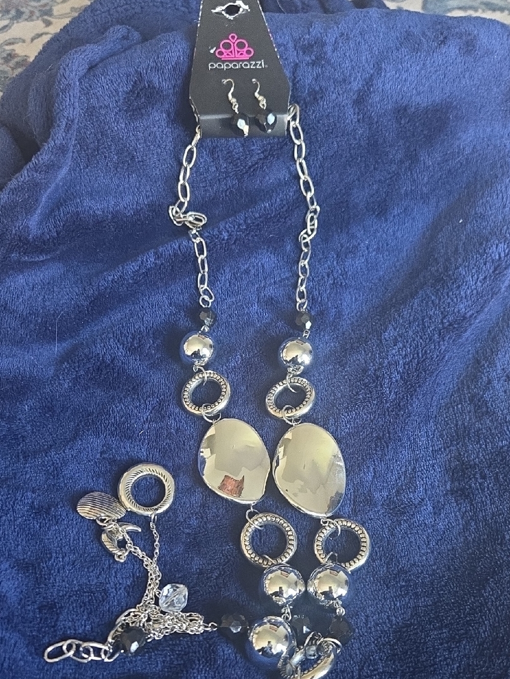 paparazzi Silver-Tone Mirrored Oval & Ring Layered Necklace Set